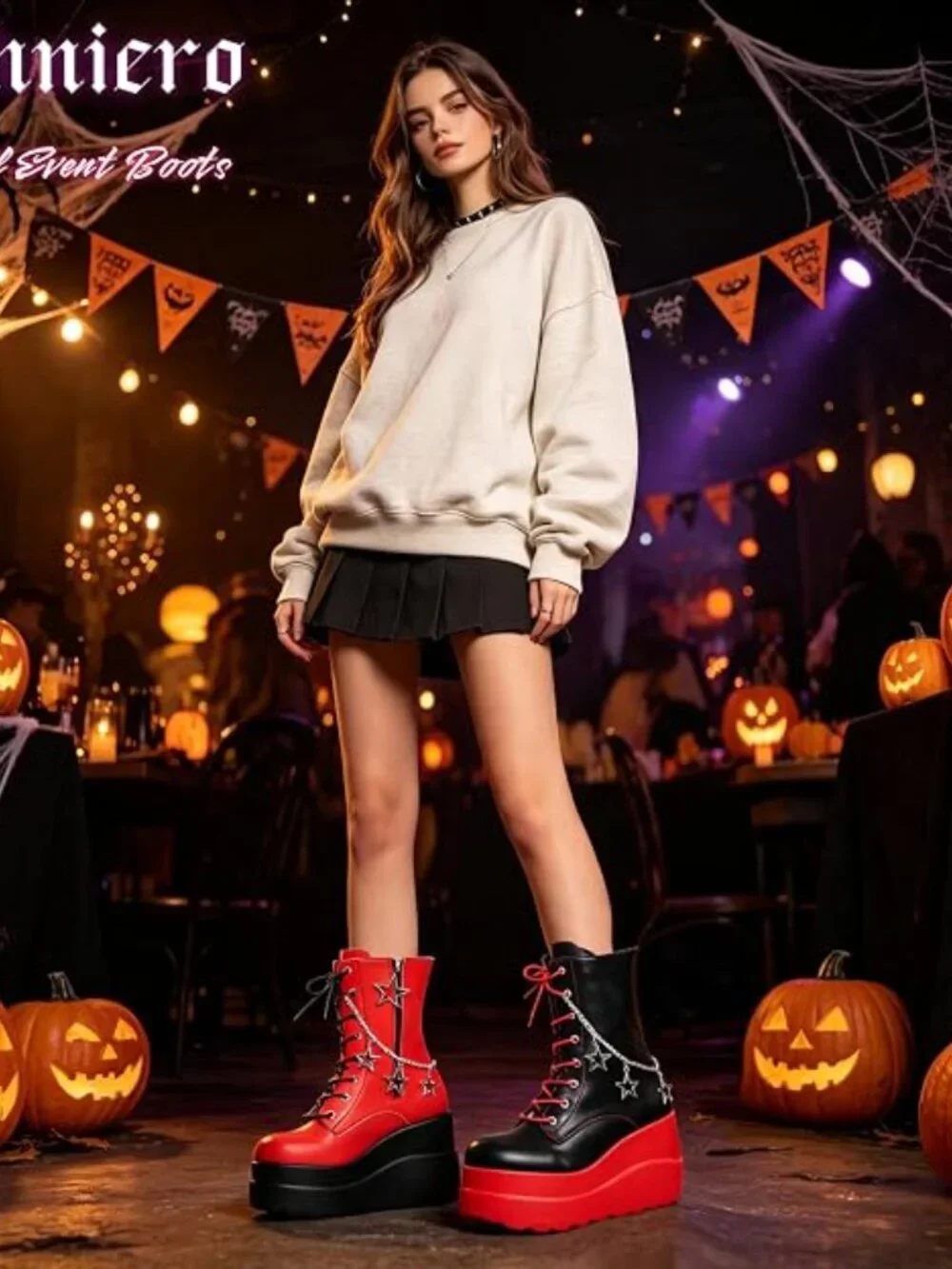 Black & Red Platform Goth Wedge Boots